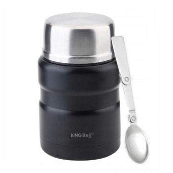 Термос за храна Kinghoff KH 1459, 500 ml, неръждаема стомана, удароустойчив, дизайн с двойни стени, вакуумна изолация, винтова капачка с уплътнение, черен | JAR Computers Kinghoff KH 1459