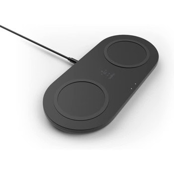 Безжично зарядно Belkin BoostCharge Dual Pad (WIZ008vfBK), от контакт към безжично зареждане, 15W, черно, Qi, две подложки за зареждане | JAR Computers Belkin BoostCharge Dual Pad WIZ008vfBK