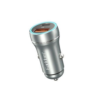 Зарядно устройство Earldom ES-CC29, за кола, от автомобилна запалка към 1x USB-C(ж), 1x USB-A(ж), 12V/2.5A, сребристо, 30W | JAR Computers Earldom ES-CC29 40350