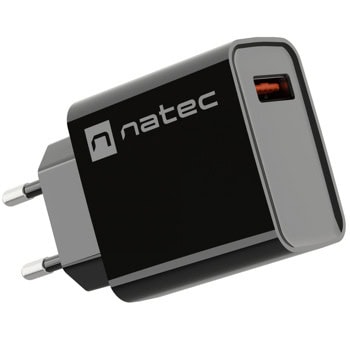Зарядно устройство NATEC Ribera (NUC-2058), от контакт към 1x USB A(ж), 18W, черно | JAR Computers NATEC Ribera NUC-2058