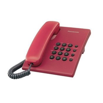 Стационарен телефон Panasonic KX-TS500, бутон за повторно набиране, високоговорител, червен image