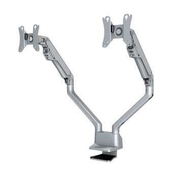 Стойка за монитор NewStar FPMA-D750DSILVER, за плот, за екрани от 10" до 32", VESA до 100 x 100, макс. тегло до 8кг., регулируема, за 2 бр. монитора, сребриста | JAR Computers NewStar FPMA-D750DSILVER