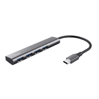 USB Хъб Trust Halyx 4-port USB-C hub (24948), 4 порта, от USB Type-C към 4x USB 3.2 Type-A, сив | JAR Computers Trust halyx 4-port usb-c hub 24948