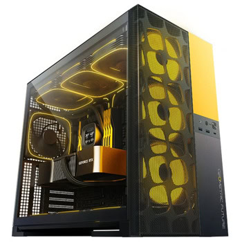 Кутия Geometric Future Model 5 Vent, EATX/ATX/microATX/Mini-ITX, 1x USB 3.2 Gen 2 Type-C, 2x USB 3.0, 5x ARGB 140mm вентилатора, с прозорец, черна/жълта, без захранване | JAR Computers Geometric Future Model 5 Vent Black/Yellow