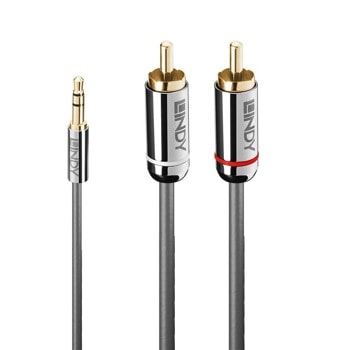 Кабел Lindy LNY-35337, от 3.5mm жак(м) към 2x RCA чинч(m), 10m, сив | JAR Computers Lindy LNY-35337