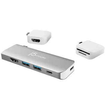 Докинг станция j5create Ultradrive Kit JCD387, от USB-C към 1x USB-C (PD), 1x USB-C, 2x USB-A, 1x HDMI, два разширителни модула от USB-C към HDMI и SD четец, сива | JAR Computers j5create Ultradrive Kit JCD387