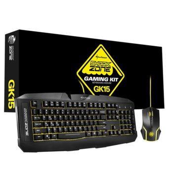 Комплект клавиатура и мишка Sharkoon Shark Zone GK15, 3 цвята на осветление, лазерна мишка (3200 dpi), USB, без кирилизация, черни image