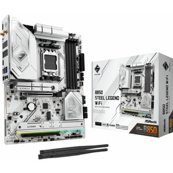 Дънна платка ASRock B850 Steel Legend WiFi, B850, AM5, DDR5, PCI-E 5.0 (HDMI), 4x SATA 6Gb/s, 1x Blazing M.2 slot, 3x Hyper M.2 slots, 2x USB 3.2 Gen 2 Type-C, 2.5GbE LAN, Wi-Fi 7, Bluetooth 5.4, ATX | JAR Computers ASRock B850 Steel Legend WiFi 90-MXBQS-A0UAYZ