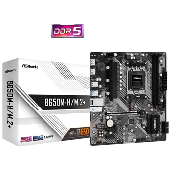 Дънна платка ASRock B650M-H/M.2+, B650, AM5, DDR5, PCIe 4.0 (DP&HDMI), 1x M.2, 4x SATA 6Gb/s, 1x USB 3.2 Gen2 Type-C, 3x USB 3.2 Gen2, Micro ATX | JAR Computers Дънна платка ASRock B650M-H/M.2+