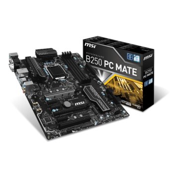 Дънна платка MSI B250 PC MATE, B250, LGA1151, DDR4, PCI-E(HDMI,DVI,VGA)(CF), 6x SATA 6Gb/s, 2x M.2 Socket, 8x USB 3.1, 6x USB 2.0, ATX | JAR Computers MSI B250 PC Mate Motherboard