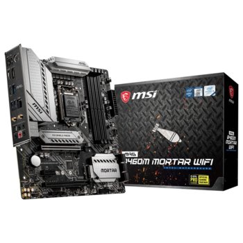 Дънна платка MSI MAG B460M MORTAR Wi-Fi, B460, LGA1200, DDR4, PCI-E 3.0, (DisplayPort&HDMI), (CF), 6x SATA 6Gb/s, 2x M.2, 1x USB 3.2 Gen 1 Type-C, Bluetooth 5.1, Wi-Fi, mATX | JAR Computers MSI MAG_B460M_MORTAR_WIFI