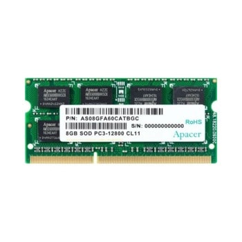 Памет 8GB DDR3 1600MT/s, SODIMM, Apacer AS08GFA60CATBGC, 1,5V | JAR Computers Apacer 8GB SODIMM PC12800 1600MHz, 1.5V AS08GFA60C