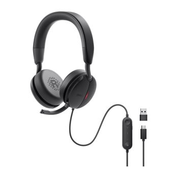 Слушалки Dell WH5024, USB-C, USB-A адаптер, микрофон, ANC, сертифицирани за Microsoft Teams и Zoom, черни | JAR Computers Слушалки Dell WH5024 520-BBGQ