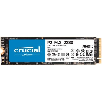 Памет SSD 1TB, Crucial P2 CT1000P2SSD8, NVMe PCIe G3 1x4, M.2, скорост на четене 2300MB/s, скорост на запис 940MB | JAR Computers Crucial 1000 GB P2 NVMe M.2 SSD CT1000P2SSD8