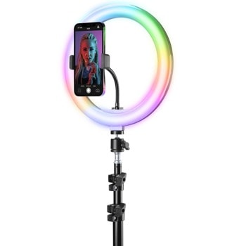 Стойка за селфи Cellularline Selfie Ring Pro Multicolor, Bluetooth, 18 режима на осветление, черен | JAR Computers Cellularline Selfie Ring Pro Multicolor IT8508