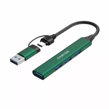 USB хъб Canyon DS-02, 4 порта, от USB Type-C/A към 3x USB 2.0 Type-A, 1x USB 3.0 Type-A, зелен | JAR Computers Canyon DS-02 Green CNS-TDS02GR