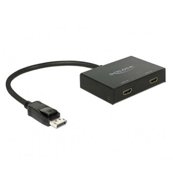 HDMI сплитер DeLock 87666, от DisplayPort(м) към 2x HDMI(ж), 4К@30Hz, до 192kHz аудио честотен диапазон | JAR Computers Сплитер DeLock 87666
