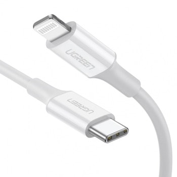 Кабел Ugreen 10493, от USB-C(м) към Lightning(м), 1m, бял | JAR Computers Кабел Ugreen 10493 USB-C м to Lightning м 1m