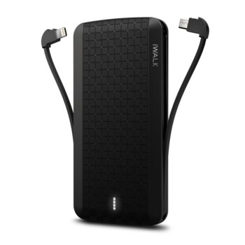 Външна батерия /power bank/ iWalk Scorpion, 8000mAh, USB/Lightning/Micro USB вградени кабели, 5V, 2.4A, черна | JAR Computers iWALK Scorpion 8000 Black