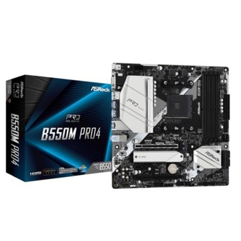 Дънна платка ASRock B550M Pro4 (Refurbished), AM4, B550, DDR4, PCI-E 4.0, (DisplayPort&HDMI&VGA),(CFX), 6x SATA 6Gb/s, 1x M.2, 1x USB 3.2 Gen 2 Type-C, mATX | JAR Computers ASRock B550M Pro4 Ref
