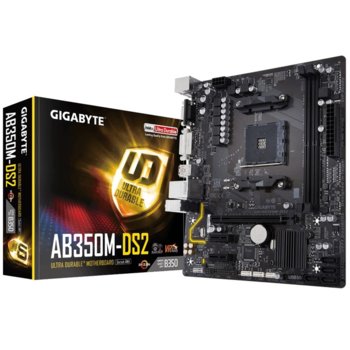 Дънна платка Gigabyte GB AB350M-DS2, B350, AM4, DDR4, PCI-E(D-Sub&DVI), 4x SATA 6Gb/s, 2x USB 3.1 (Gen 2), Micro ATX | JAR Computers Gigabyte GB AB350M-DS2