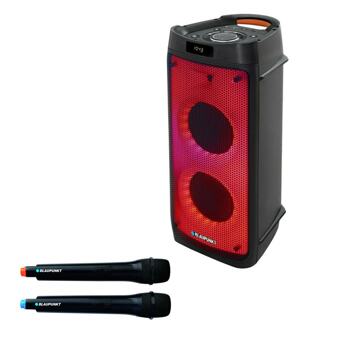 Комплект караоке колона и два микрофона Blaupunkt PB06DB, 2.0, 500W RMS, Bluetooth, USB, слот за microSD карта, 3.5mm жак, 6.3mm жак, черни, до 5 часа време на работа, LED дисплей, подсветка | JAR Computers Blaupunkt PB06DB