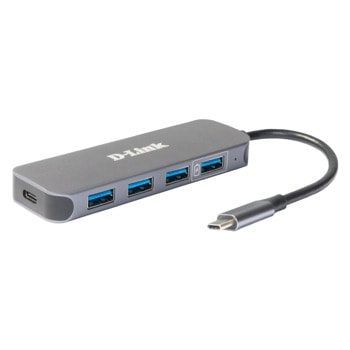 USB Хъб D-Link DUB-2340, 5 порта, от USB Type-C към 4x USB 3.0 Type-A/1x USB 3.0 Type-C, 5000 Mbit/s, сив | JAR Computers D-Link DUB-2340