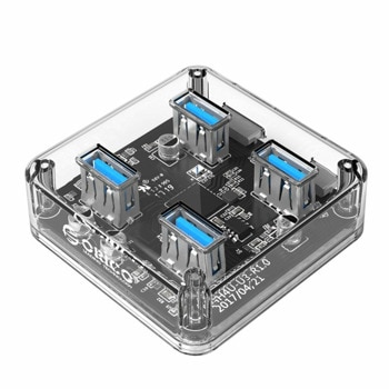USB Хъб Orico MH4U-U3-10-CR, 4 порта, от USB Micro-B към 4x USB 3.0 Type-A, прозрачен | JAR Computers Orico MH4U-U3-10-CR