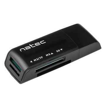Четец за карти Natec MINI ANT 3, USB-A 2.0, SD/MicroSDHC/microSDXC/RS-MMC/T-Flash/M2, черен | JAR Computers NatecMINI ANT 3 NCZ-0560