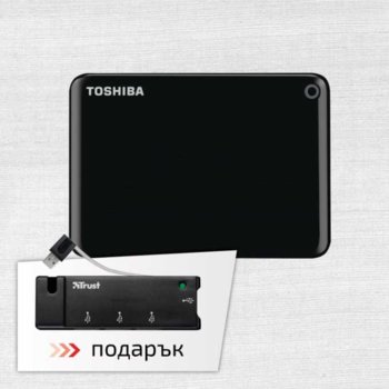 Твърд диск 2TB Toshiba Canvio Connect II (черен) + подарък USB мини хъб TRUST Barra, 4 Port USB, външен, 2.5" (6.35 cm), USB3.0 | JAR Computers 2TB Toshiba Canvio Connect II Black + Trust Barra
