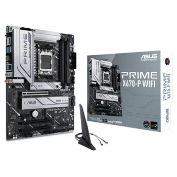 Дънна платка Asus Prime X670-P WiFi, X670, AM5, DDR5, PCIe 4.0 (DP/HDMI), 3x M.2, 6x SATA 6Gb/s, 1x USB 3.2 Gen 2 Type-C, 3x USB 3.2 Gen 2 Type-A, Wi-Fi, Bluetooth, ATX | JAR Computers Дънна платка Asus Prime X670-P WiFi