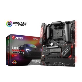 Дънна платка MSI B350 GAMING PRO CARBON, B350, AM4, DDR4, PCI-E(HDMI,DVI)(CF), 2 x SATA 6Gb/s, M.2 slot, 1x USB 3.1 Gen2 Type C, 4x USB 3.1, ATX | JAR Computers MSI B350 GAMING PRO CARBON