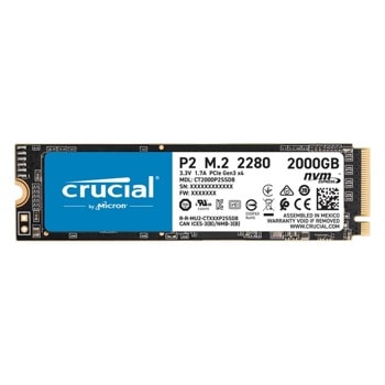 Памет SSD 2TB, Crucial P2, PCIe Gen 3 x4 NVMe, M.2(2280), скорост на четене 2400 MB/s, скорост на запис 1900 MB/s | JAR Computers Crucial SSD P2 2TB NVME CT2000P2SSD8