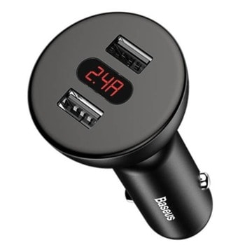 Зарядно за кола Baseus Shake Head, от автомобилна запалка към 2x USB A(ж), 5V, 2.4A, черно image