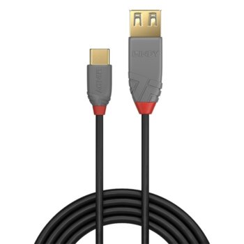 Кабел Lindy Anthra Line, от USB Type-C 2.0 (м) към USB Type-A 2.0 (ж), 0.15 м, черен | JAR Computers USB C 2.0 (м) към USB A 2.0 (ж) 0.15 м LNY-36897