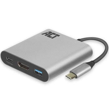 Докинг станция ACT AC7022, от USB C към 1x USB C (PD), 1x USB A, 1x HDMI, сива | JAR Computers ACT AC7022
