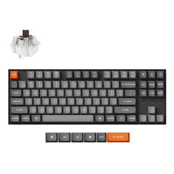 Клавиатура Keychron K8 Max QMK (K8M-H3), безжична/жична, механична, Super Brown суич, гейминг, мултимедийни клавиши, RGB подсветка, N-Key Rollover, черна, Wireless, USB, Bluetooth | JAR Computers Keychron K8 Max QMK Brown Switch K8M-H3