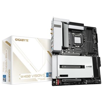 Дънна платка Gigabyte W480 VISION D, W480, LGA1200, DDR4, PCI-E 3.0 (DP/HDMI)(CF), 6x SATA 6Gb/s, 3x M.2, 2x Thunderbolt 3, Wi-Fi, Bluetooth, ATX | JAR Computers Gigabyte W480 VISION D