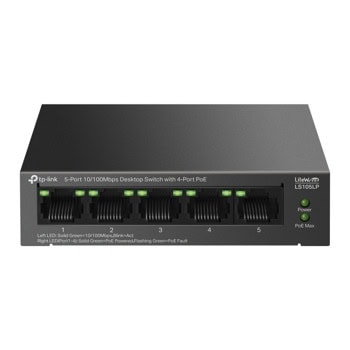 Суич TP-Link LS105LP, 100 Mbps, 5 порта, 5x 10/100 RJ45 (4x PoE) | JAR Computers TP-Link LS105LP