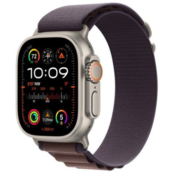 Смарт часовник Apple Watch Ultra 2, 1.92" (4.88 cm) Retina LTPO OLED дисплей, 64GB Flash памет, Bluetooth, Wi-Fi, LTE, GPS, следене на кръвно налягане, SpO2, водоустойчивост до 10 метра, IP6X, до 36 часа време на работа, Indigo Alpine Loop Large | JAR Computers Apple Watch Ultra 2 Indigo Alpine Loop Large