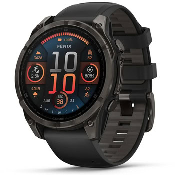 Смарт часовник Garmin fenix 8 47mm (Black/Pebble Grey), 1.4" (3.55cm) AMOLED дисплей, Bluetooth, ANT+, Wi-Fi, GPS, 32GB Flash памет, мониторинг на съня, следене на сърдечния ритъм, 10ATM, до 16 дни време на работа, Sapphire/DLC Titanium, черен | JAR Computers Garmin fenix 8 47mm Sapphire/Titanium 010-02904-21