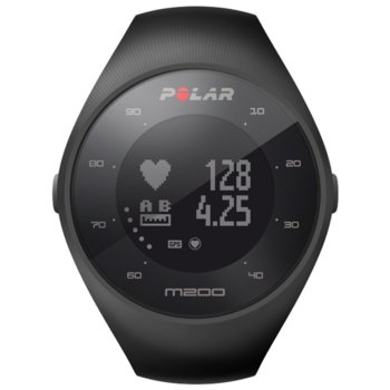 Смарт часовник Polar M200 с подарък каишка, GPS, Bluetooth, 1.02"(2.59 cm) дисплей, 4MB Flash памет, отчита главни дейности на организма, 100 спортни профила, черен | JAR Computers Polar M200 Black + подарък каишка