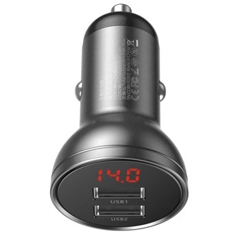 Зарядно за кола Baseus CCBX-0G, от автомобилна запалка към 2x USB A(ж), 5V, 2.4A, 24W, черно | JAR Computers Baseus CCBX-0G
