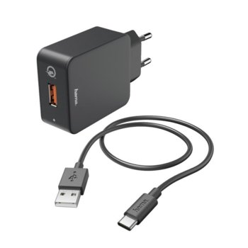 Зарядно устройство Hama 183230, от контакт към USB-A(ж), 3A, черно, Qualcomm® Quick Charge ™ 3.0 | JAR Computers Hama 183230
