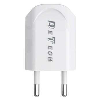 Зарядно устройство DeTech DE-11 от контакт към 1 x USB А(ж), 5V/1A, 220V, бяло image