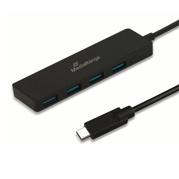 USB хъб MediaRange MRCS508, 4 порта, от USB Type-C към 4x USB 3.0 Type-A, 5000 Mbit/s, черен | JAR Computers MediaRange MRCS508