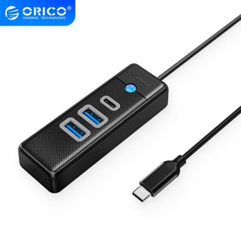 USB хъб Orico PWC2U-C3-015-BK-EP, 3 порта, от USB Type-C към 2x USB 3.0 Type-A, 1x USB 3.0 Type-C, 15см кабел, черен | JAR Computers Orico PWC2U-C3-015-BK-EP