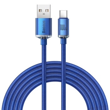 Кабел Baseus Crystal Shine Series (CAJY000503), от USB A(м) към USB C(м), 2m, 100W, син | JAR Computers Baseus Crystal Shine Series CAJY000503