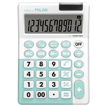 Калкулатор Milan, 12 разряден дисплей, настолен, антибактериален, 4 memory бутона,функции корен квадратен и Grand Total, зелен | JAR Computers Milan 2060120147