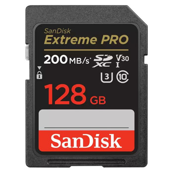 Карта памет 128GB SDHC, Sandisk Extreme Pro, Class 10 UHS-1 U3, скорост на четене 200MB/s, скорост на запис 90MB/s | JAR Computers Sandisk 128GB SDHC Extreme Pro